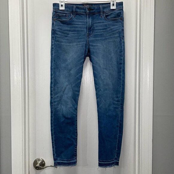 Abercrombie & Fitch Jeans Harper Low Rise Ankle Skinny Leg Raw Dip Hem Ankle - Picture 2 of 7